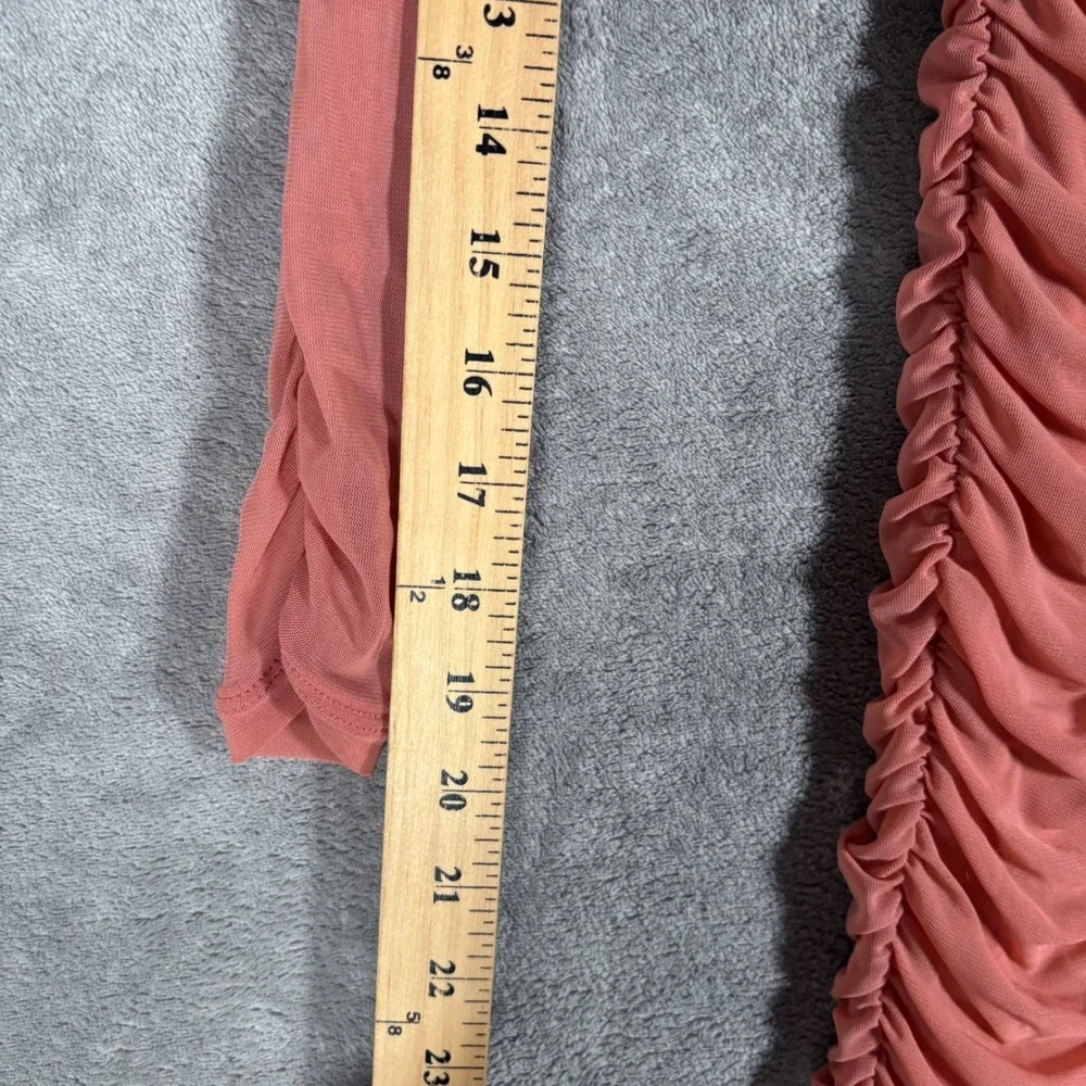 Majorelle Mini Jardin Dress Size S Pink‎ Ruched Mesh Lace Up Long Sleeve Bodycon - Picture 13 of 14